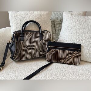 Vera Bradley Marlo Satchel Calf Hair Uptown Stripe with Matching Wristlet